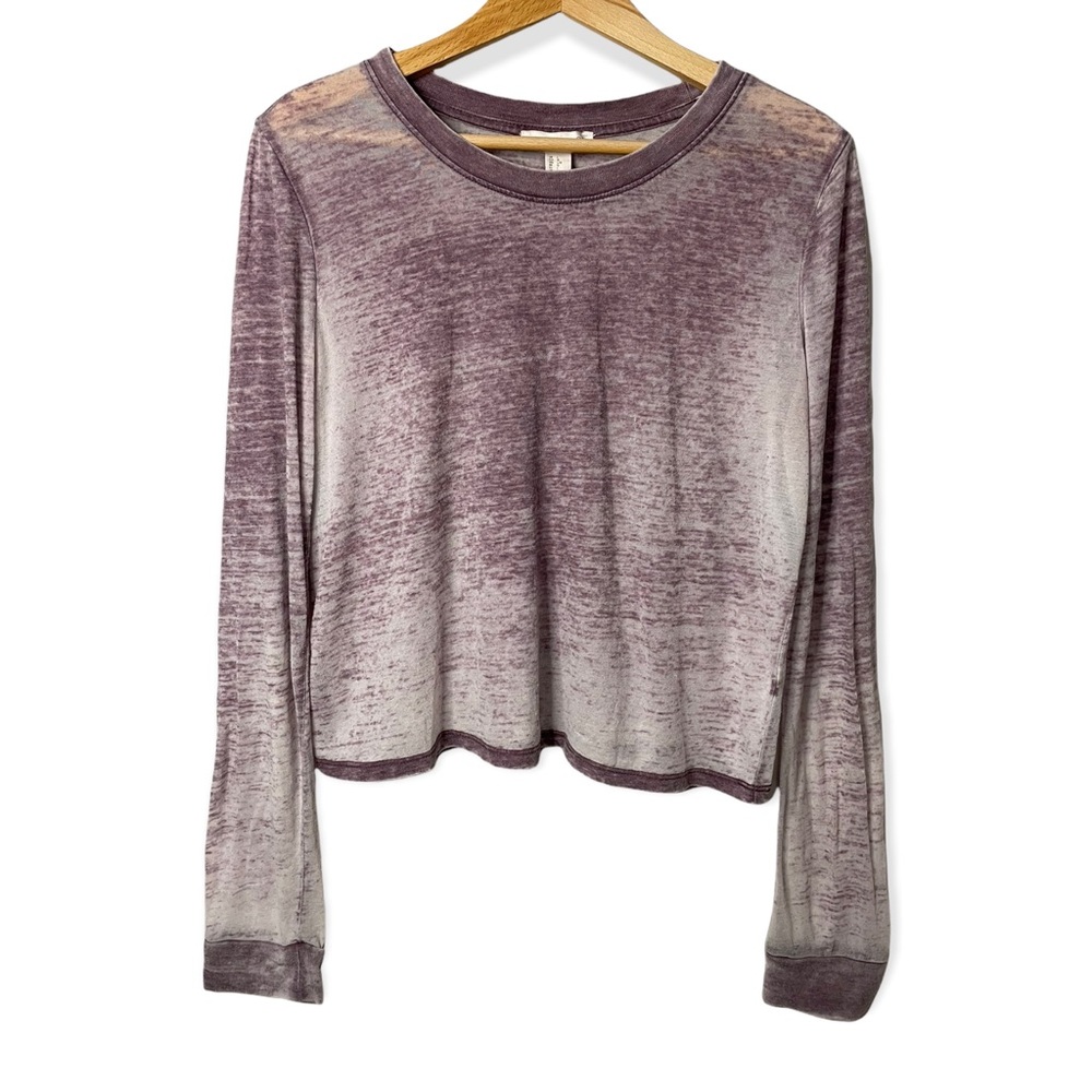 Forever 21 Purple Sheer Distressed Grunge Acid Wash Long Sleeve Crop Top